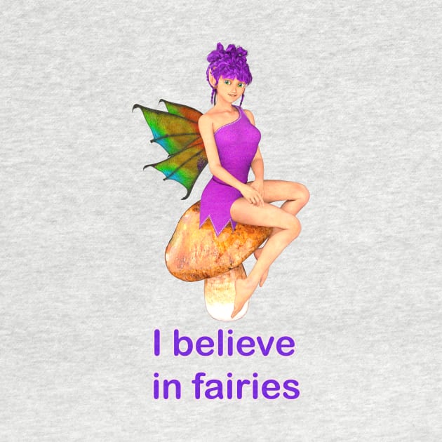 I Believe in Fairies - pink dress fairy faerie elf on toadstool by Fantasyart123